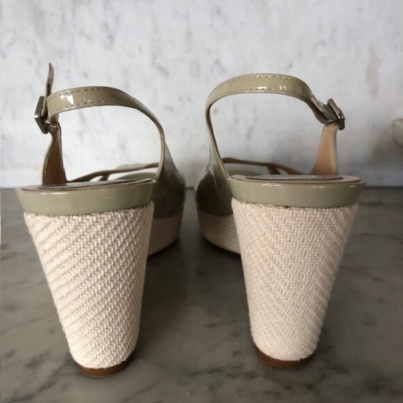 COLE HAAN Nike Air Open Toe Wedge Platform Espadrille Sandal Patent Nude… - Picture 9 of 17